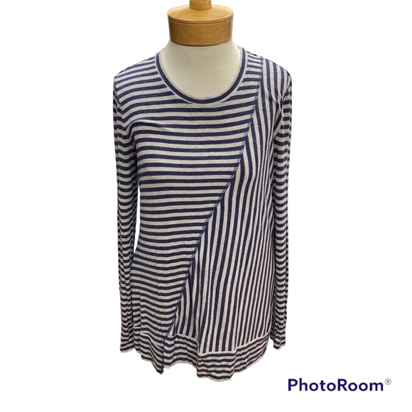 Cabi Womens Small Blue Gray Striped Long sleeve Top Tunic 97%Rayon 3% Spandex - Picture 1 of 10